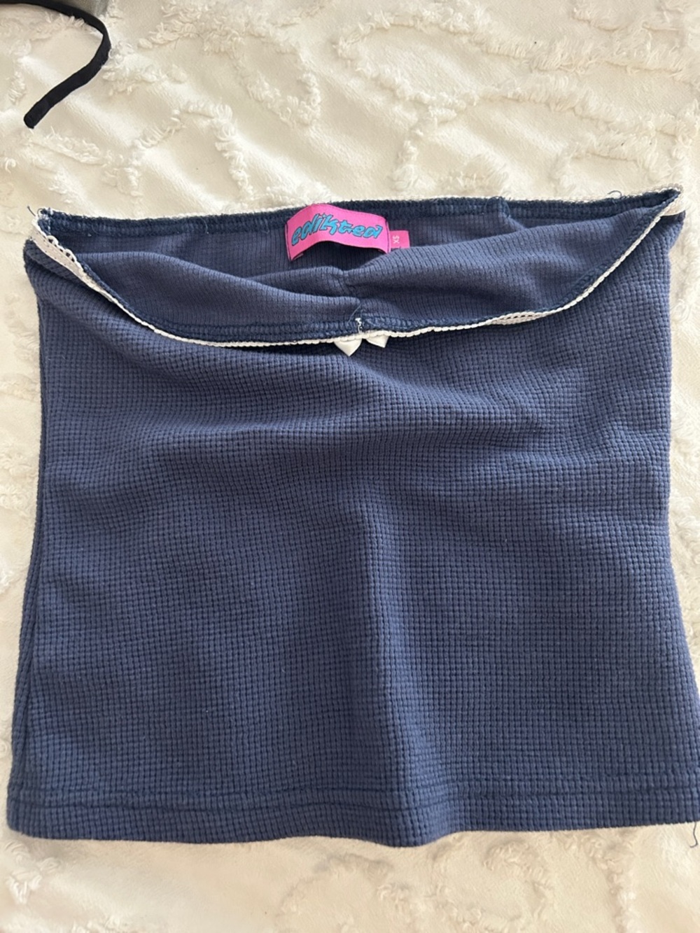 Edikted navy tube top with white scallop trim